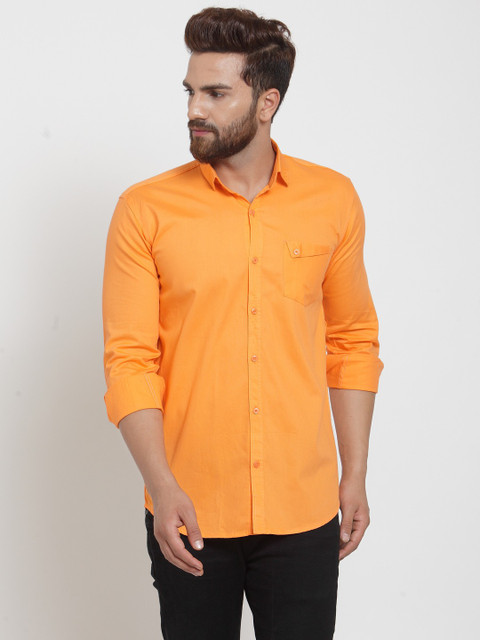 A-Okay Men Solid Casual Orange Shirt