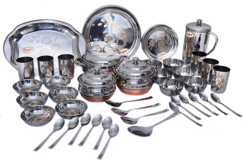 Sager Pack of 51 Stainless Steel Platinum collection Heavy Gauge, Laser  finish Dinner Set