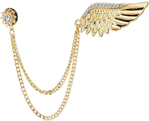 Om Jewells Indo Western Wings Lapel Pin Brooch with Hanging Chain