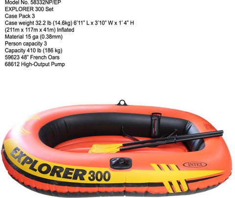 INTEX Explorer 300 Boat Set with Oars & Air pump, 3 Person Boat