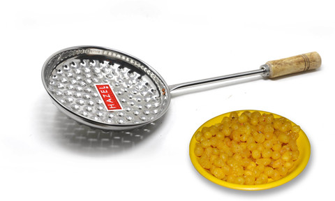 HAZEL Stainless Steel Large Bundi Jhara with Wooden Handle for