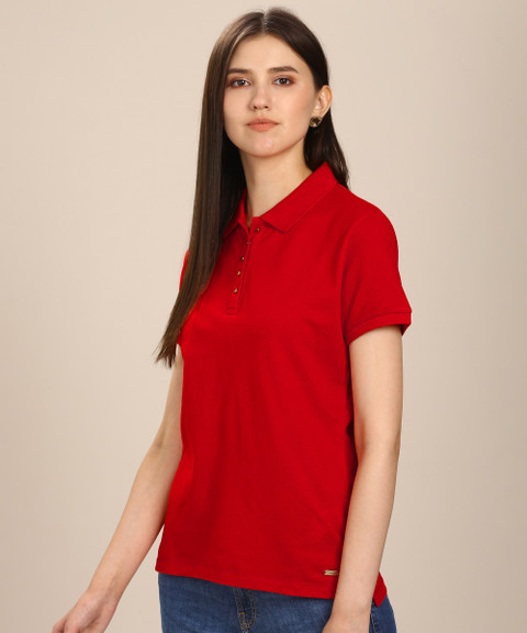 MADAME Solid Women Polo Neck Red T-Shirt Buy MADAME Solid Women