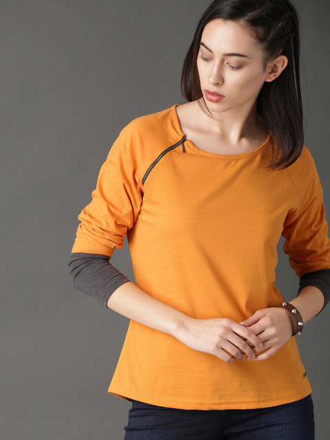 Roadster Colorblock Women Round Neck Orange T-Shirt Buy Roadster