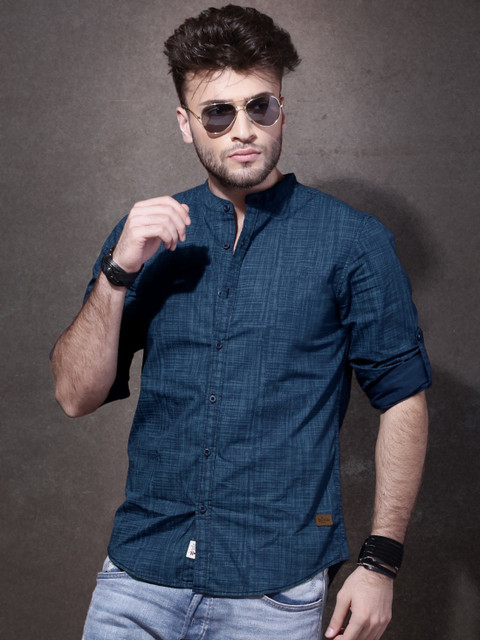 Roadster Men Self Design Casual Blue Shirt