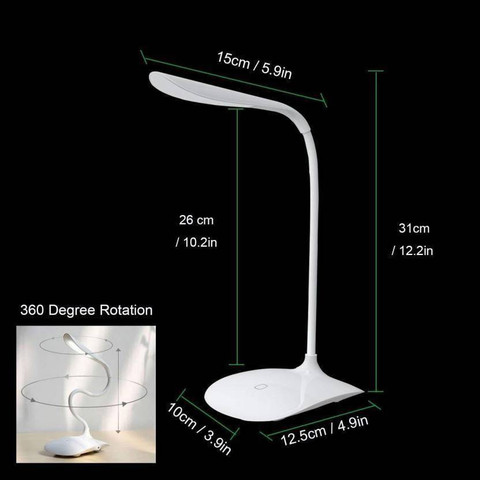 Touch Switch LED Desk Lamp - Flexible Gooseneck, 3-Level Dimmable, USB Rechargeable