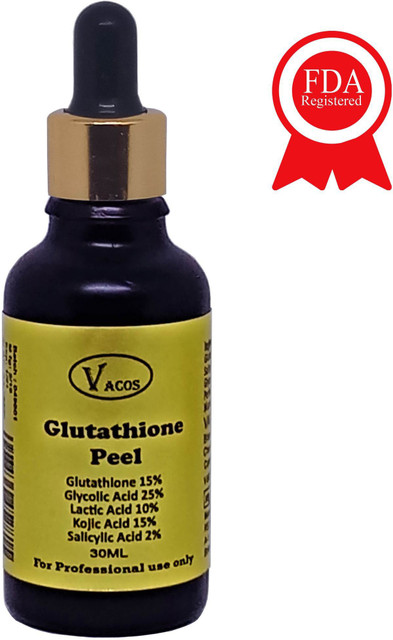 VACOS Glutathione Peel 30 ml Glutathione 15%, Glycolic 25%, Kojic 15%,  Lactic 10%, Salicylic 2%, with Pre Peel , Neutralizer, Brush Price in India 