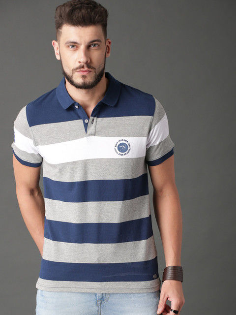 Roadster Striped Men Polo Neck Dark Blue T-Shirt Buy Roadster