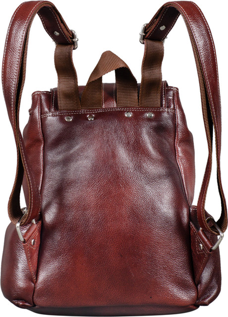 BRAND LEATHER Genuine Leather Ladies Backpack (BROWN) 25 L