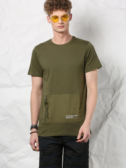 SKULT by Shahid Kapoor Self Design Men Round Neck Green T-Shirt
