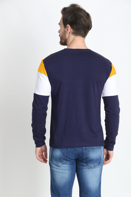 WEARZA Colorblock Men Round Neck Dark Blue, White, Yellow T-Shirt