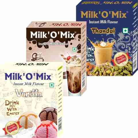 Milk'O'Mix Vanilla, Thandai and Cold Coffee Flavored Milk Powder