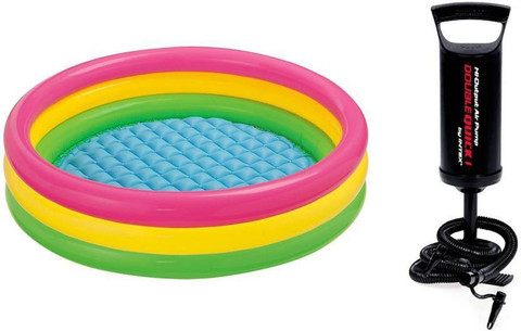 INTEX Hand Air Pump With 3ft Round Glow Baby Inflatable Swimming