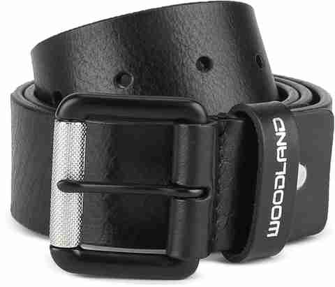 WOODLAND Men Black Genuine Leather Belt BLACK Price in India