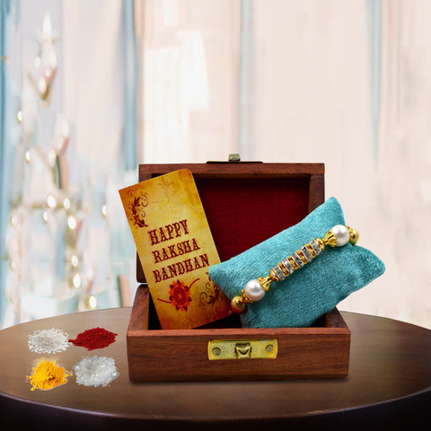 ME & YOU Designer Rakhi Gift Set For Brother - Includes Rakhi, Chawal, Roli In Beautiful Wooden Box - Rakshabandhan Festival