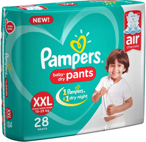 Pampers BABY DRY PANTS, SIZE XXL, 28 Pcs PACK FOR BABY WEIGHT 15-25  XXL