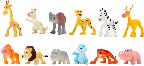 SAM Cartoon Animals, Wild Animals, Jungle ,Zoo Animal 12 Pcs set of Toy