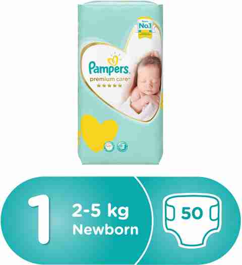 Pampers Premium Care Diapers, Size-1 (2-5 kg) Pack of 50 New
