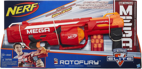 Nerf Mega RotoFury Blaster,10-Dart Rotating Drum,Pump Action
