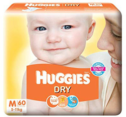 Huggies BABY DRY TAPE DIAPERS, SIZE MEDIUM, 60 PACK M