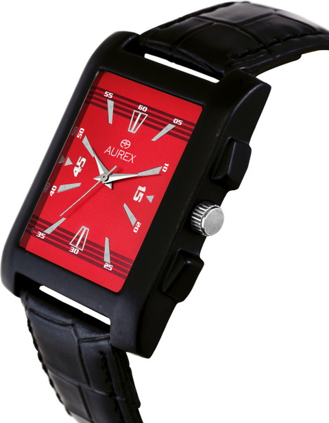 Aurex Elegant Red Dial Square Shaped Faux Leather Strap Premium