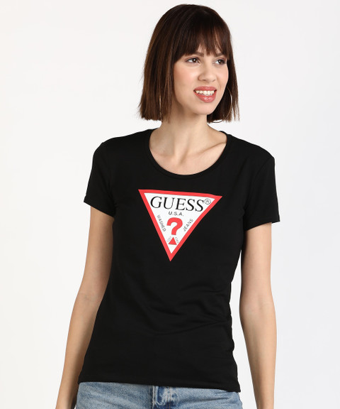 GUESS Printed Women Round Neck Black T-Shirt Buy GUESS Printed
