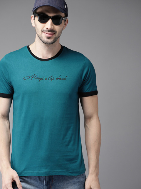 HERE&NOW Solid Men Round Neck Blue T-Shirt Buy HERE&NOW Solid