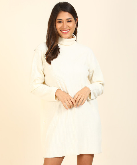 FOREVER 21 Women Sweater White Above Knee/Mid Thigh Length Dress