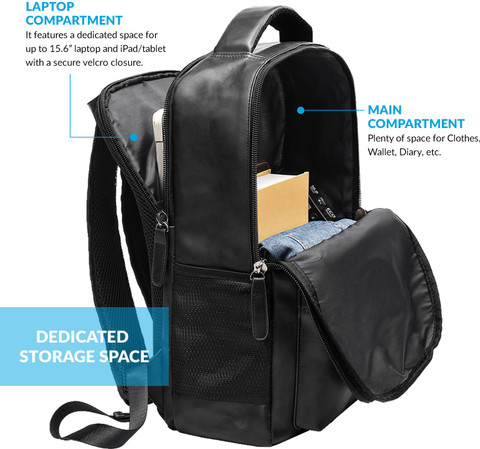 AirCase C34 Premium Vegan Leather 25 L Laptop Backpack Black