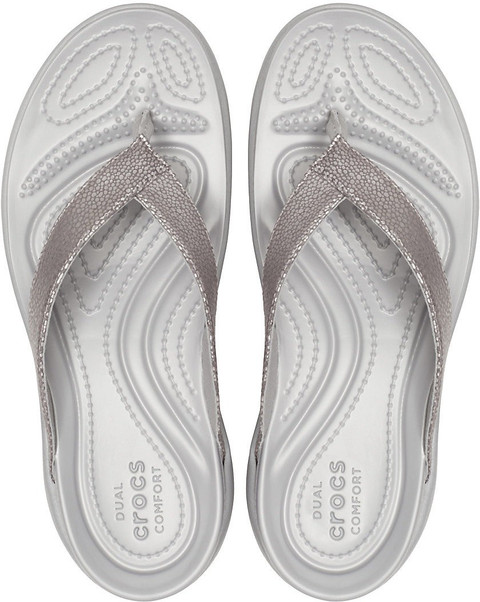 CROCS Women Capri Metallic Texted Flip Flops Buy Grey Color