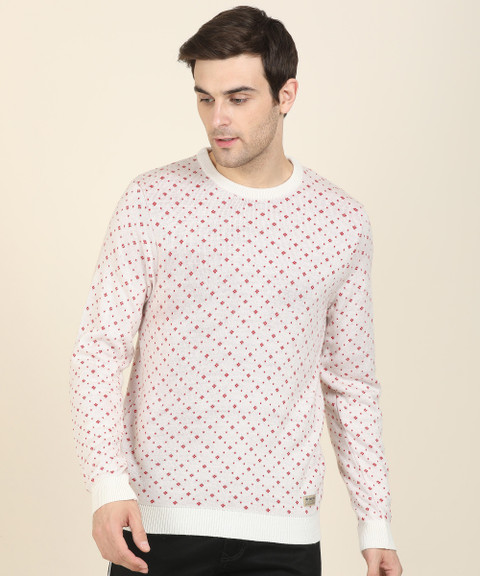 Peter England University Self Design Round Neck Casual Men Pink