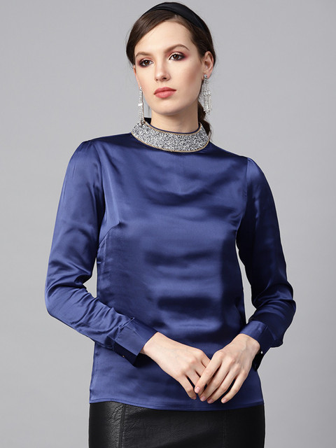 SASSAFRAS Party Full Sleeve Embellished Women Blue Top Buy