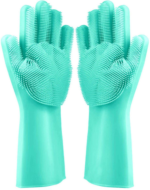 Techobucks Gloves with Wash Scrubber, Reusable Brush Heat Resistant Gloves  Kitchen Tool for Cleaning, Dish Washing, Washing The Car, Pet Hair Care Wet 