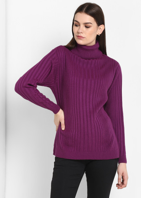 Modeve Woven High Neck Casual Women Purple Sweater Buy Modeve
