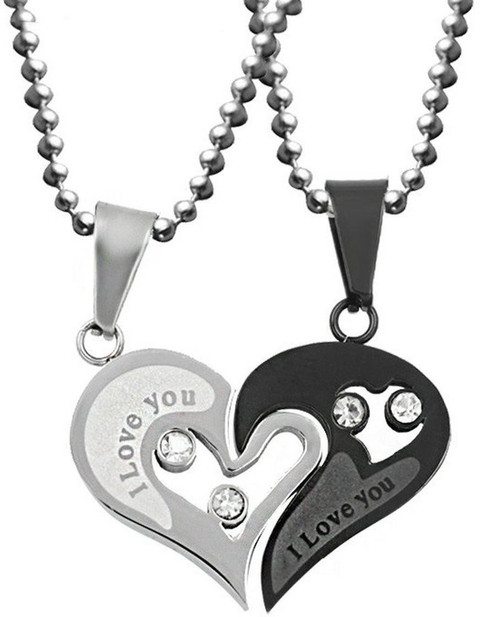 SILVOSWAN Valentine Day Gift for Girlfriend and Boyfriend Heart Couple  Pendant Locket for Girls and Boys Platinum Stainless Steel, Brass Pendant  Set