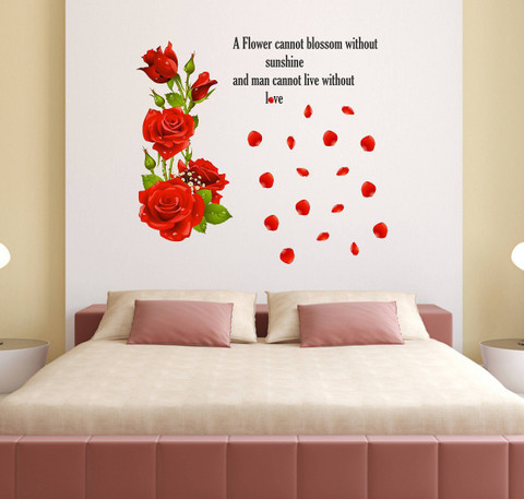 Zampyy 90 cm Red Roses with Quotes Large Vinyl Wallsticker(100 cm