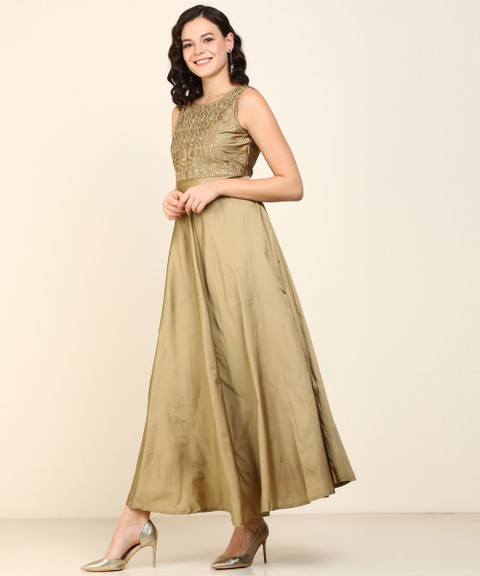 Akkriti by Pantaloons Women Gown Gold, Brown Maxi/Full Length