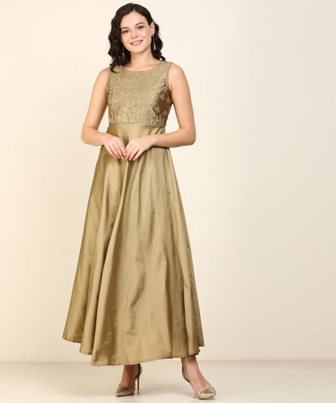 Akkriti by Pantaloons Women Gown Gold, Brown Maxi/Full Length Dress