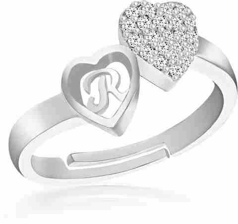 MEENAZ silver ring women girls ladies girlfriend lovers R letter
