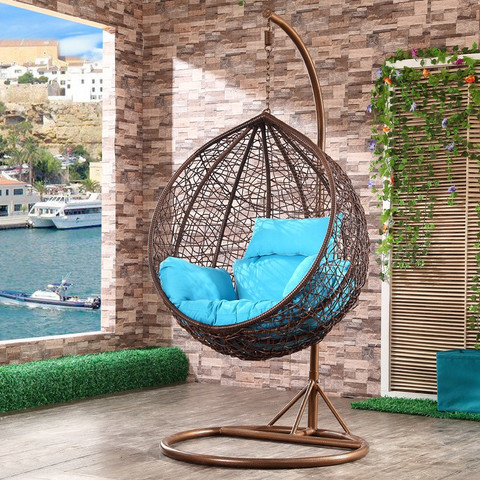 Jhula King Premium Hammock Swing with Stand Brown with Sky Blue