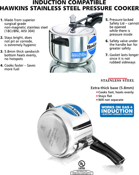 Hawkins Stainless Steel 4 Ltr Pressure Cooker With Hard Anodised 2