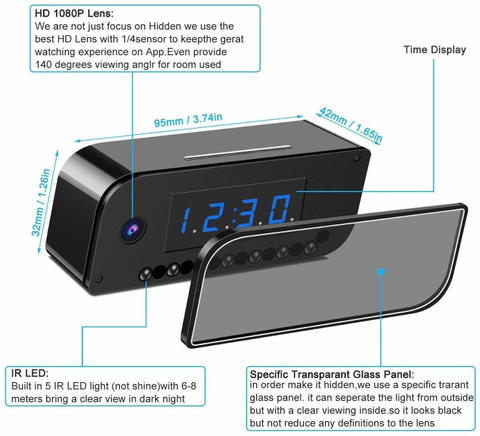 Joyance 5MP WiFi Spy Camera Clock, Motion Based Hidden Camera