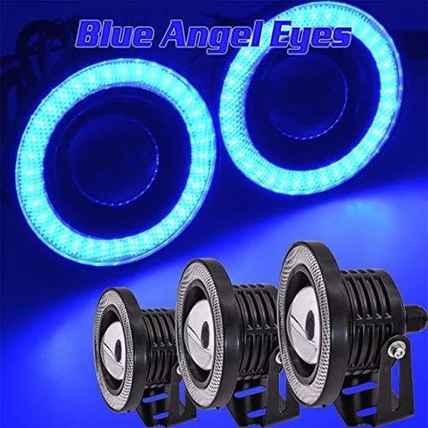 IJDMTOY 3-Inch Projector Fog Lights With Ultra Blue 40-LED Halo Angel Eyes - Universal Fit