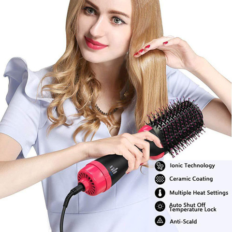 One Step Hot Air Brush, One-Step Hair Dryer, and Volumizer Styler,  Professional 2-in-1 Salon Negative Ion Ceramic Electric Blow Rotating  Straightener