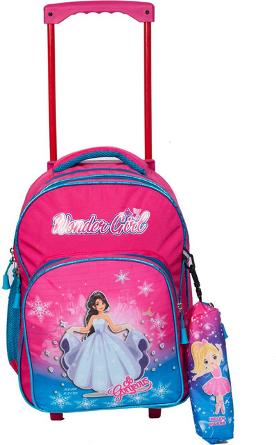 Indian Riders Wonder girl School Kids Bag with pencil_box, bag- 16 Inches-  Queen Pink School Bag Trolley Bag Waterproof Trolley (Pink, 20 L)