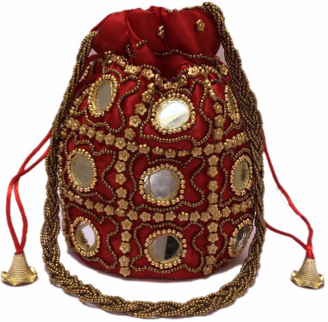 Fancy Walas Presents Designer Rajasthani Style Royal Clutch Silk Potli  Batwa Bag with Beads Work Bridal Purse with Gota Patti Pottly Purse Women 
