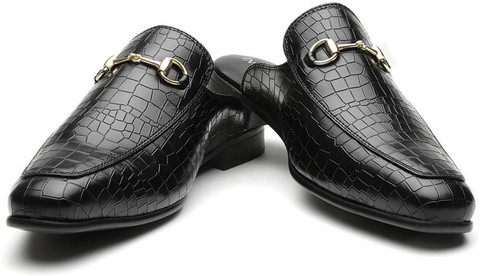 INVICTUS Men Black Croc Pattern Mules Loafers For Men