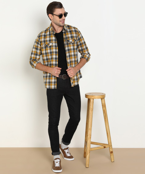 NUMERO UNO Men Checkered Casual Black, Grey, Yellow Shirt - Buy