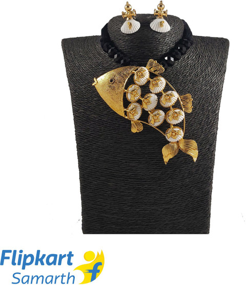 Sukhen Antique Jewellery Brass, Shell Gold-plated Gold, Black