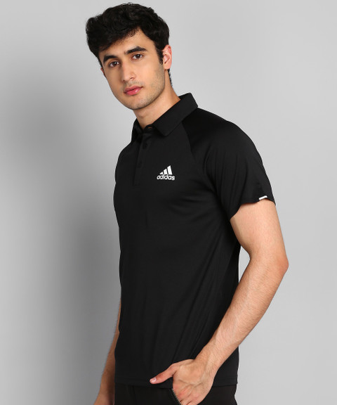Collar Adidas T Shirt Dry Fit ADIDAS Solid Men Polo Neck Black T
