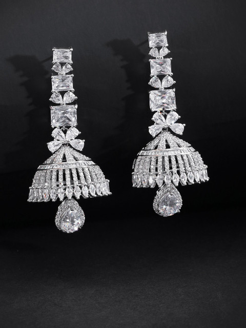 Buy Priyaasi Silver-Plated American Diamond Jhumkas